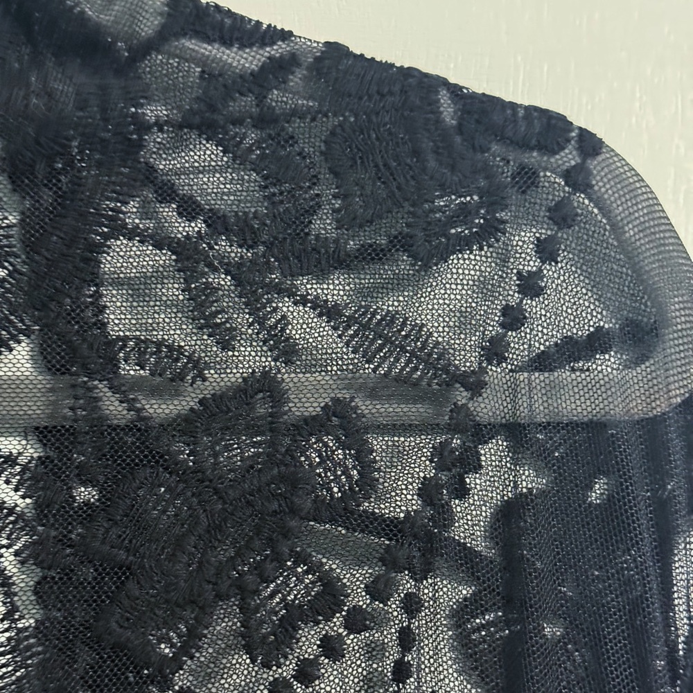 Sheer Black Lace Kimono Duster L Tie Waist Gothic Boho Layer - Picture 9 of 11